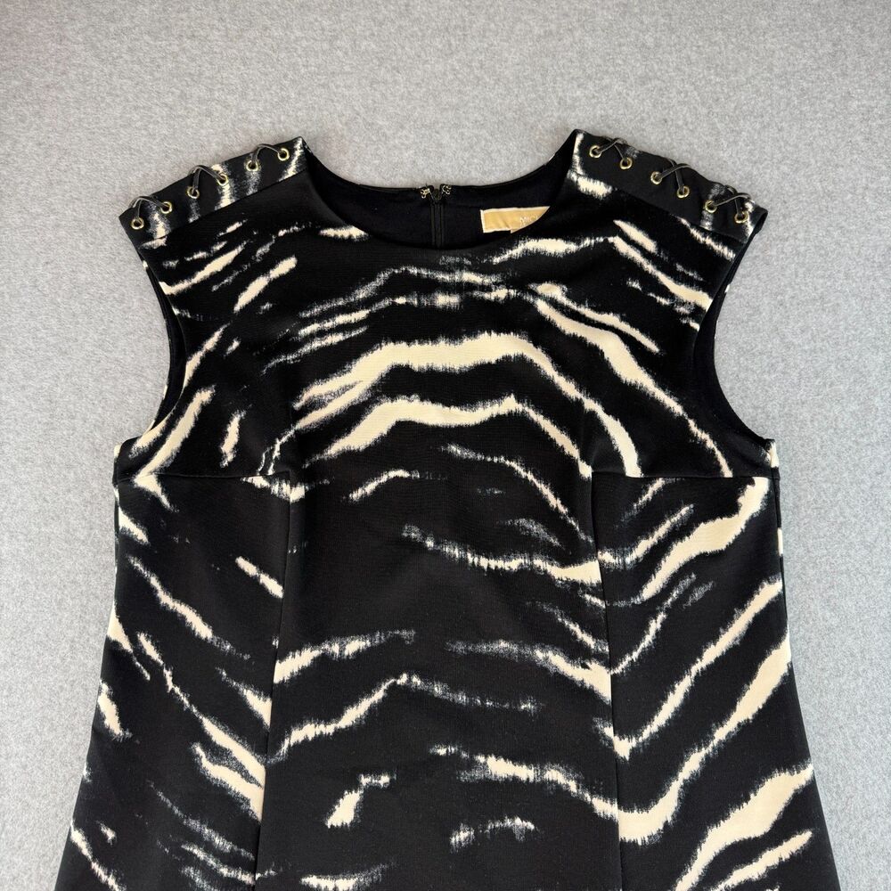 Michael Kors Black & White Zebra Print Sleeveless Sheath Lace Up Shoulder Dress - Picture 7 of 7